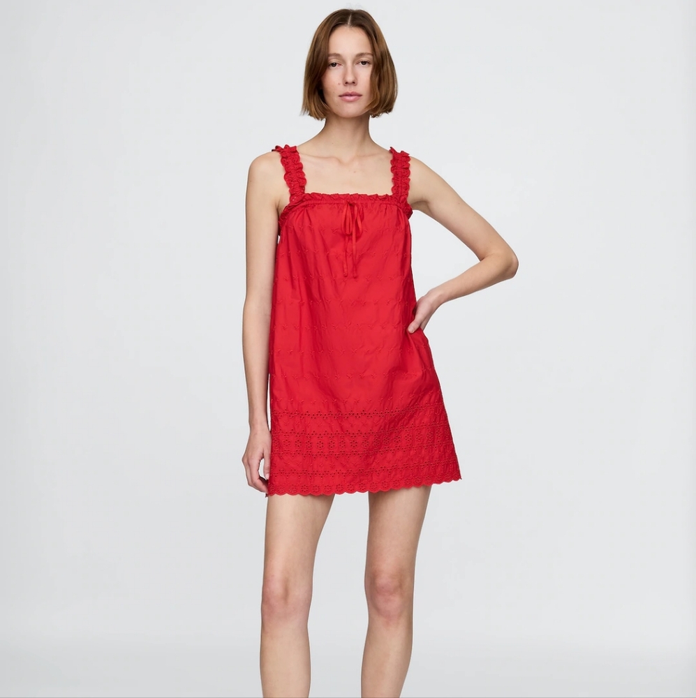Gap × DÔEN Red Light Thick Strap Eyelet Shift Mini Dress, Size M NWOT